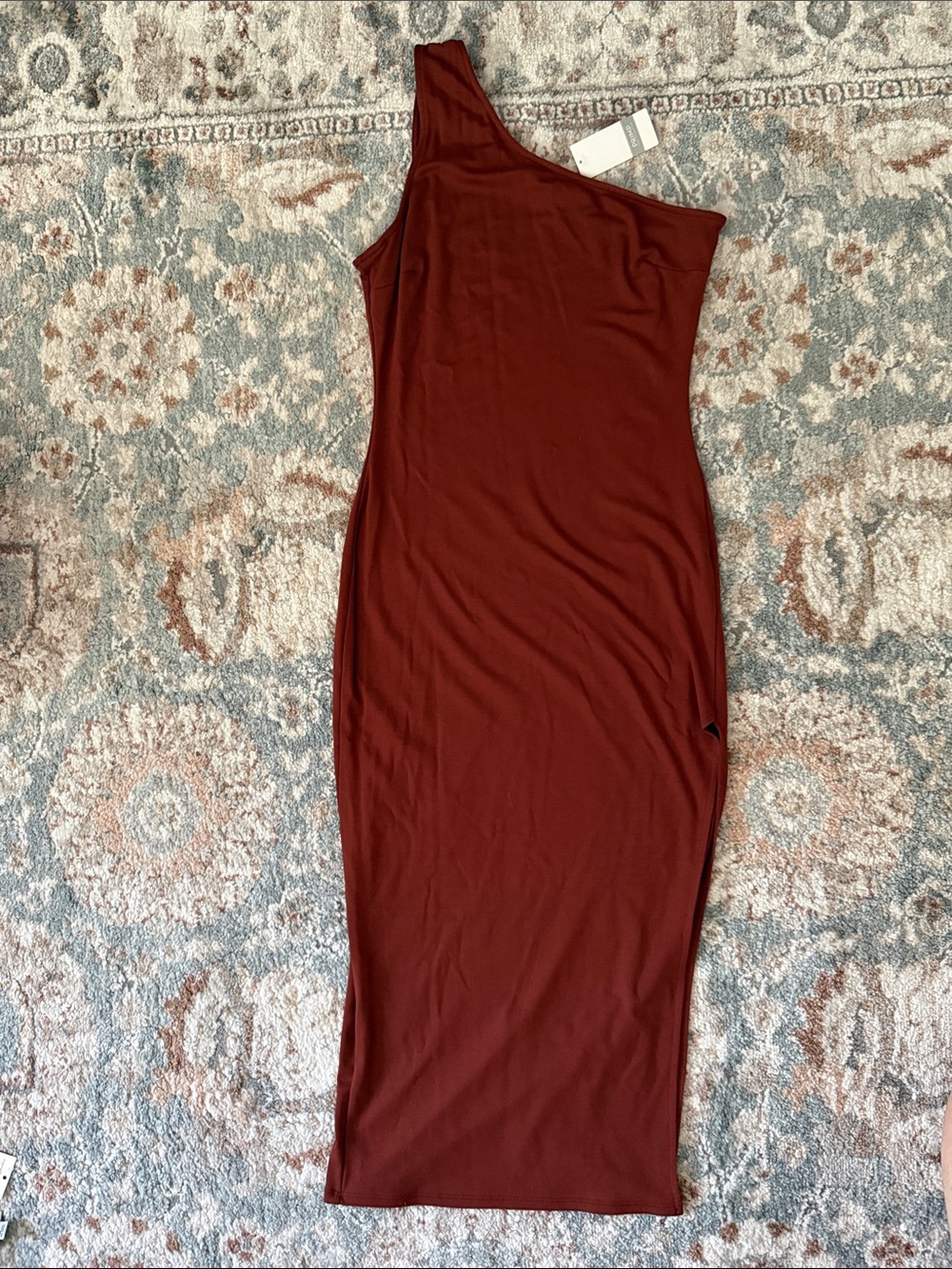 Asymmetric One-Shoulder Bodycon Dress in Rust